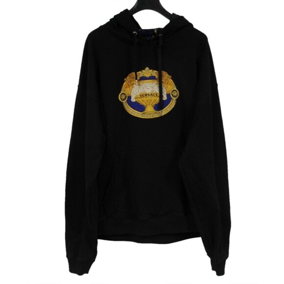 Versace Men La Coupe Des Dieux Embroidered Hoodie XL Black Mitchel Fit Logo - Picture 1 of 10